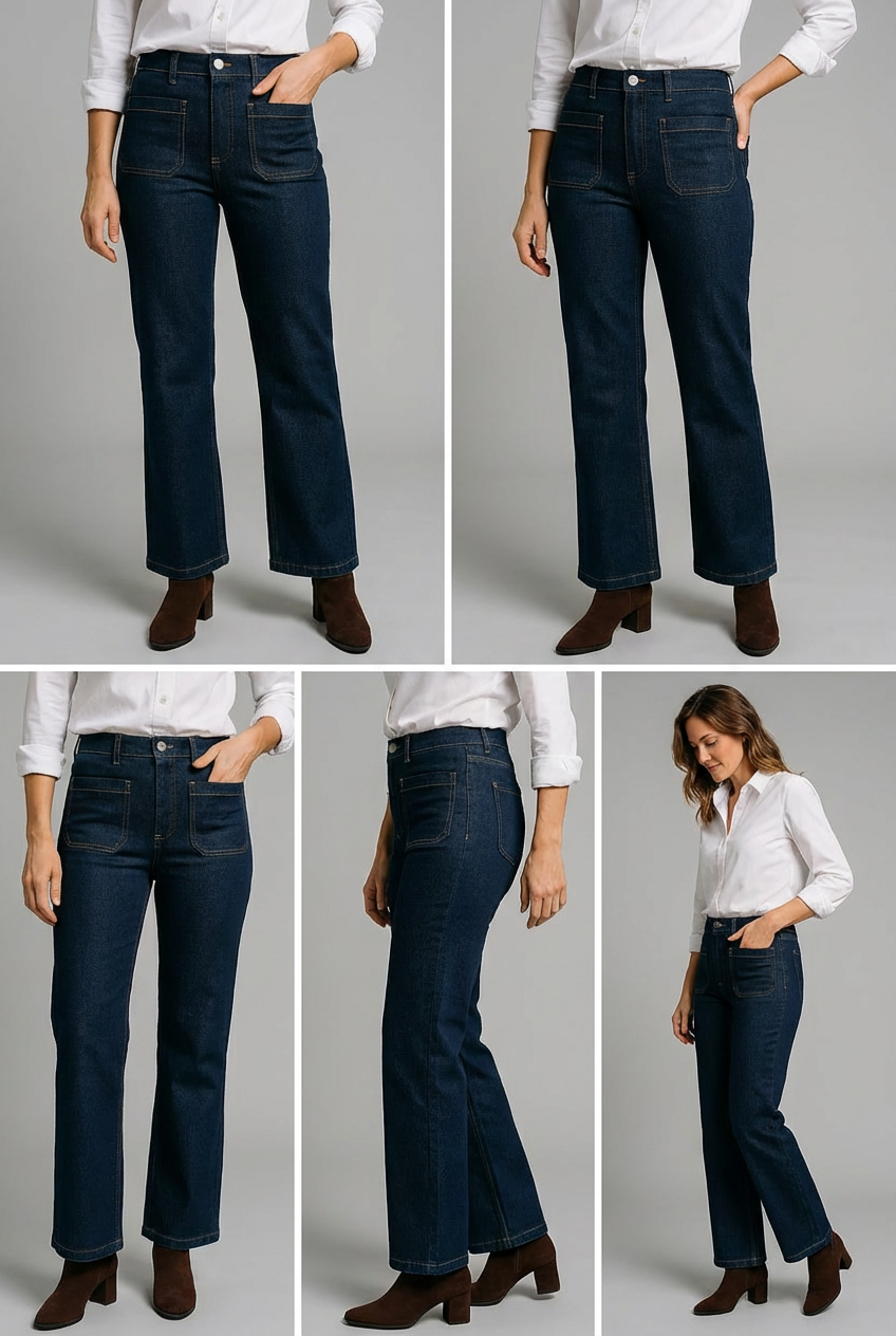 Jeans Wide Leg em Denim Indigo Escuro com Dois Bolsos Frontais