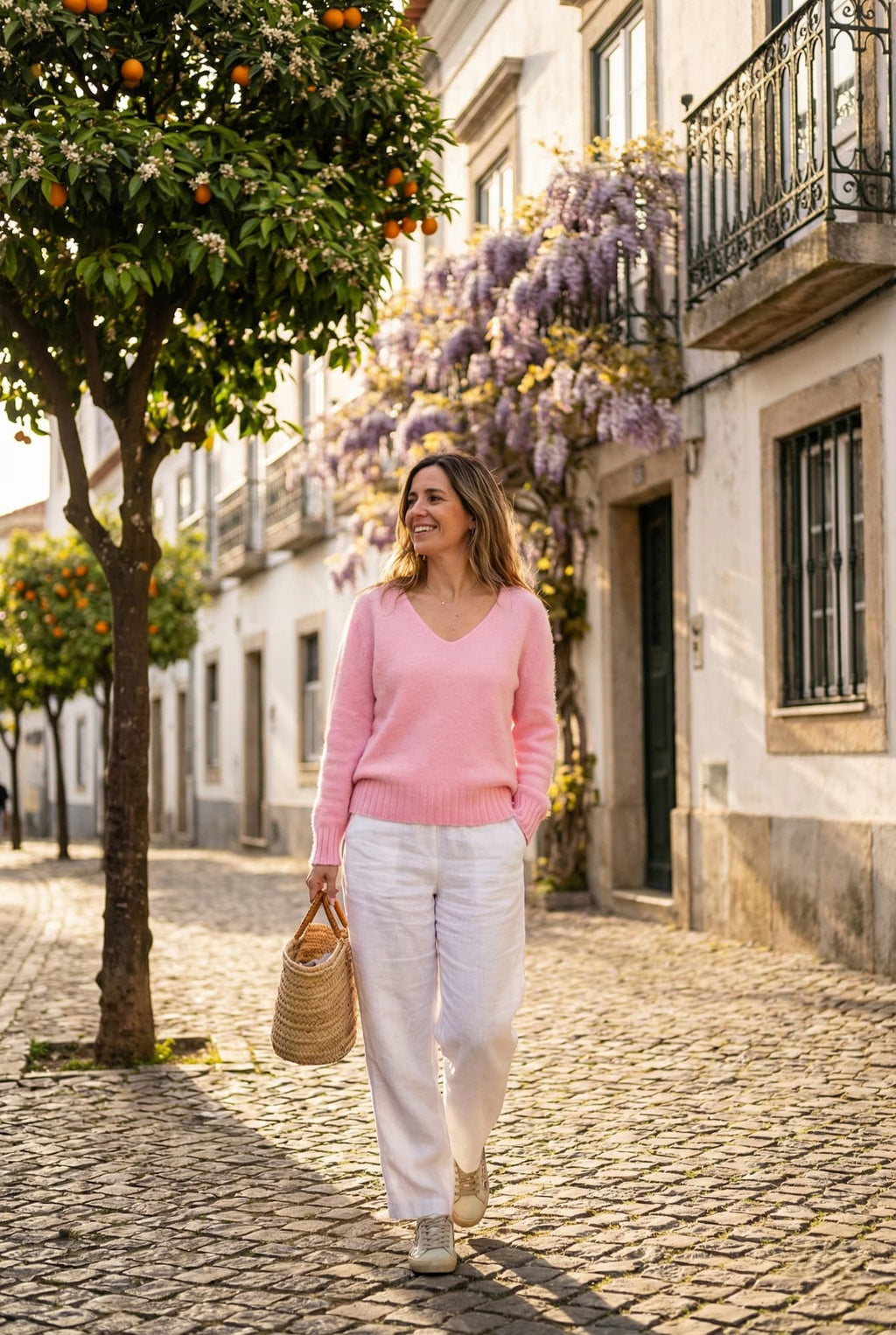 Camisola Soft Knit V-Neck Rosa Pastel