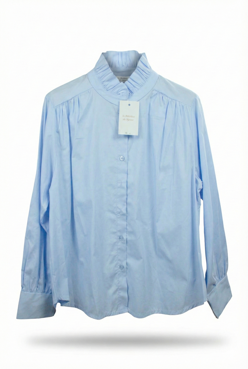 Blusa Celeste com Gola de Folhos