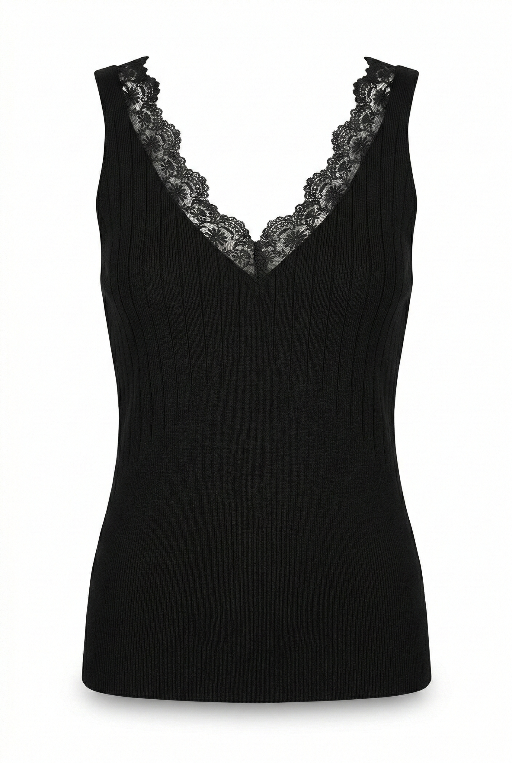 Top de Malha Canelada com Renda Floral