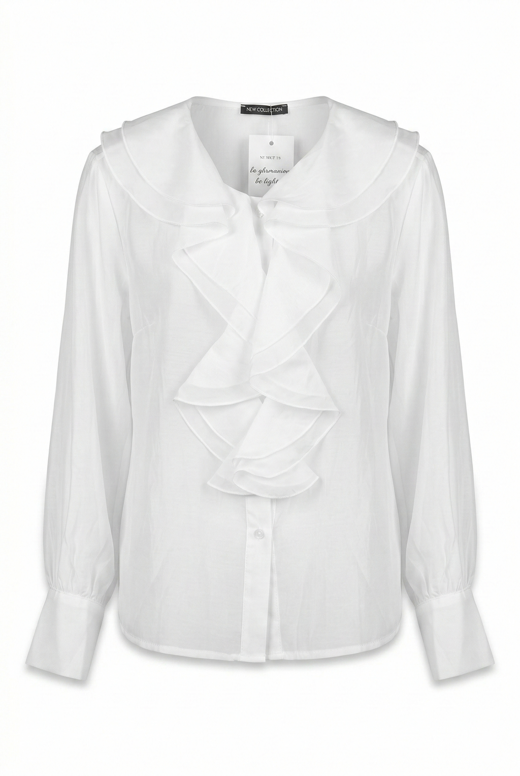 Blusa Romântica com Gola Dupla e Folhos - White Elegance