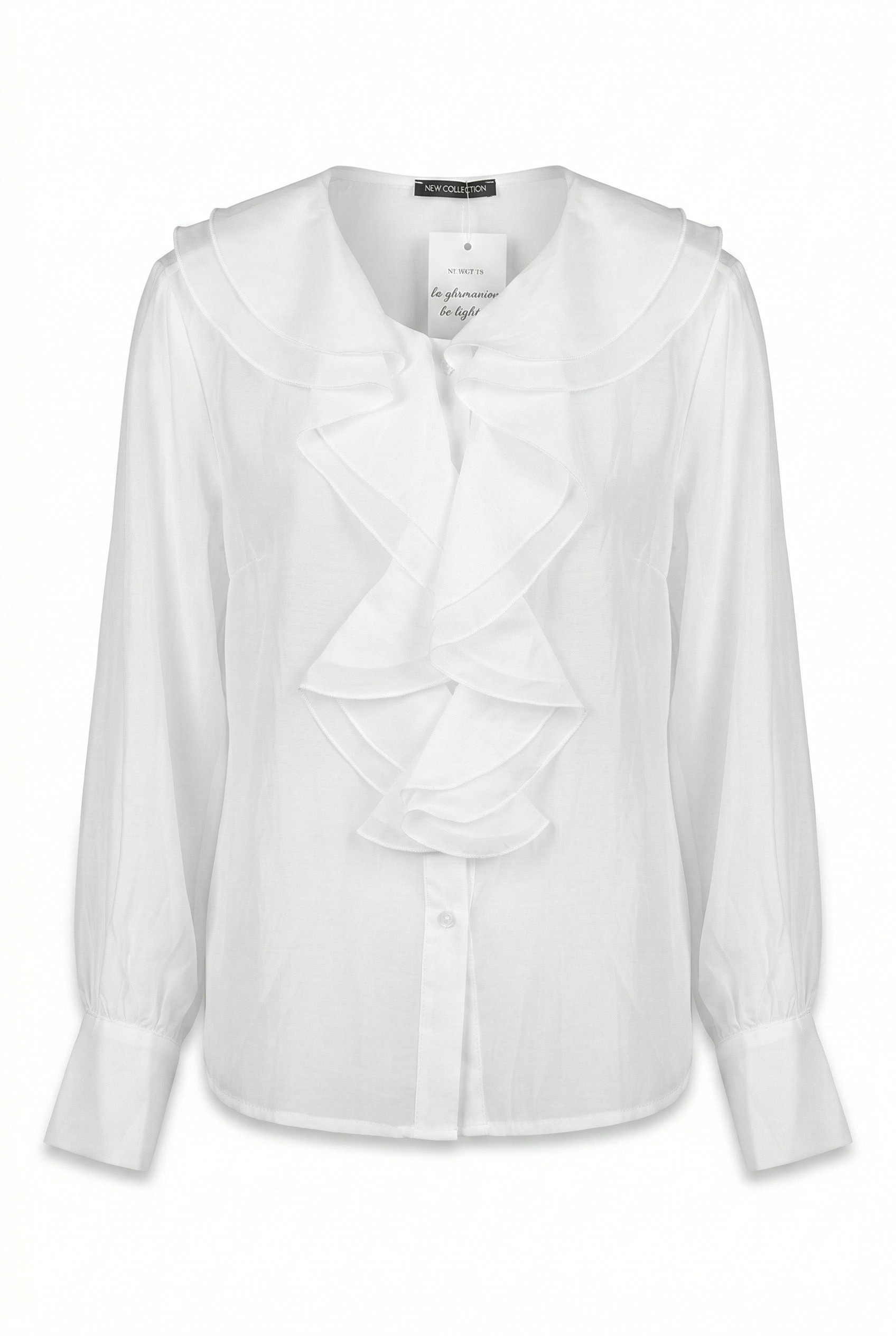 Blusa Romântica com Gola Dupla e Folhos - White Elegance