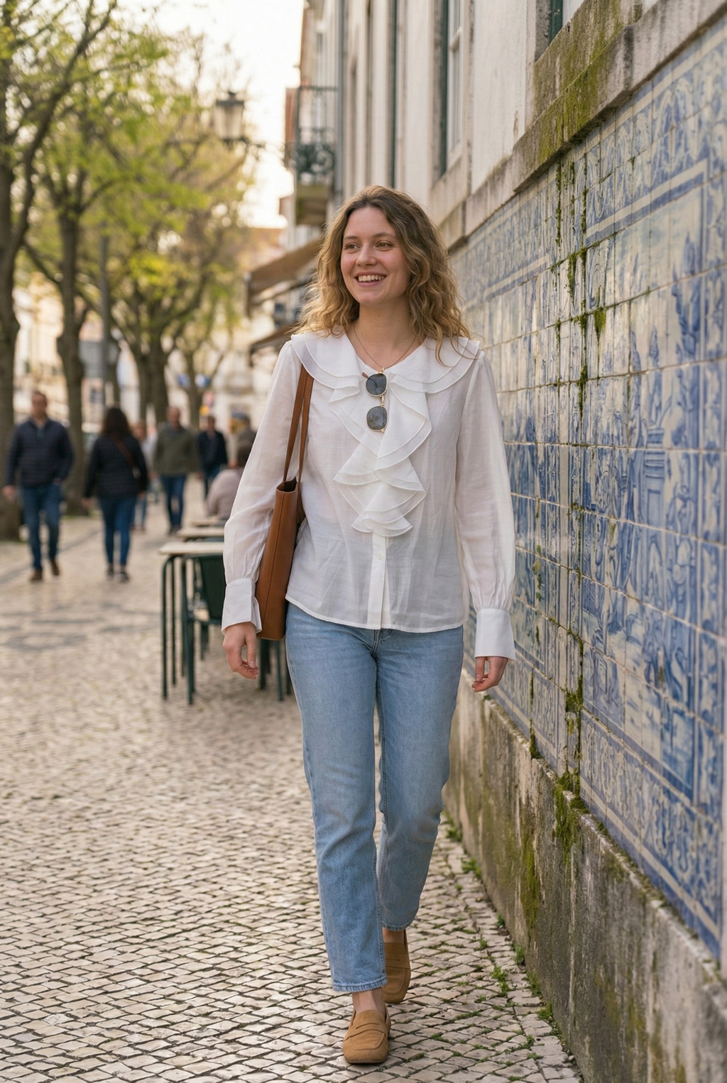 Blusa Romântica com Gola Dupla e Folhos - White Elegance