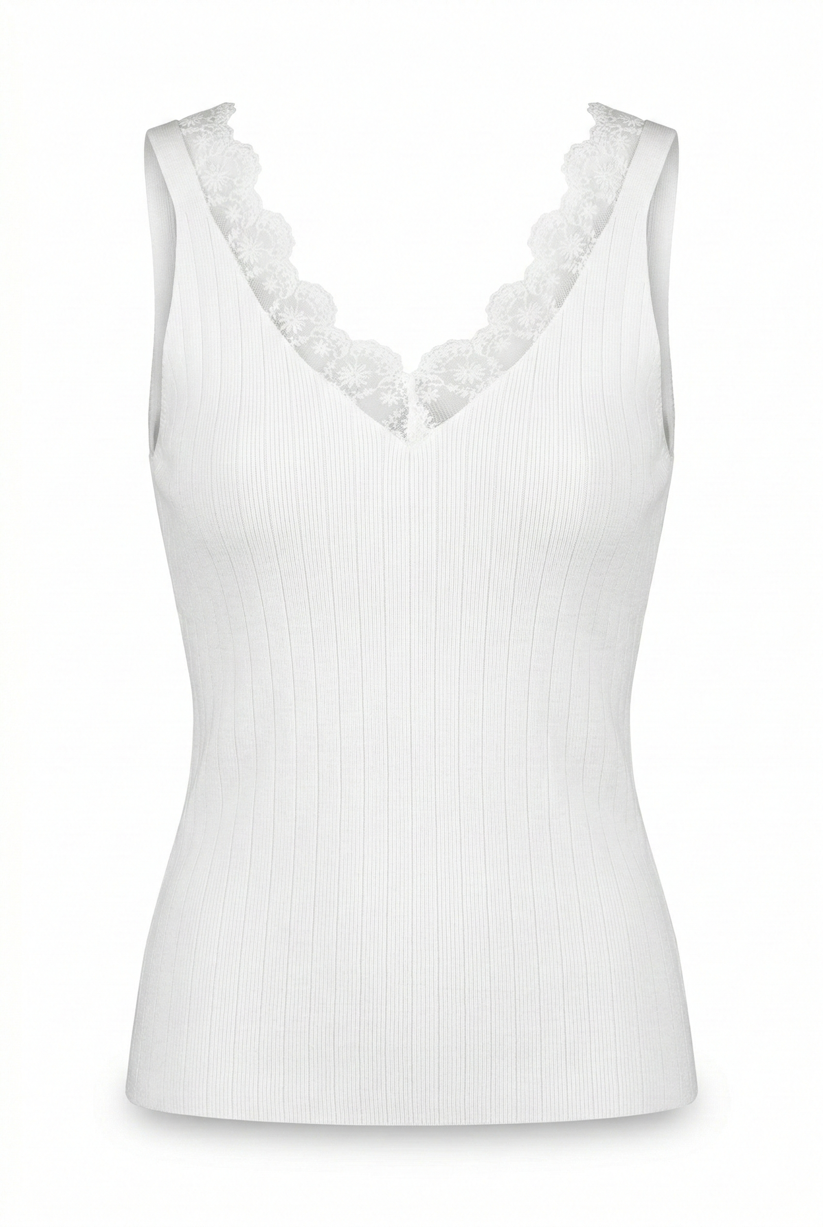 Top de Malha Canelada com Renda Floral