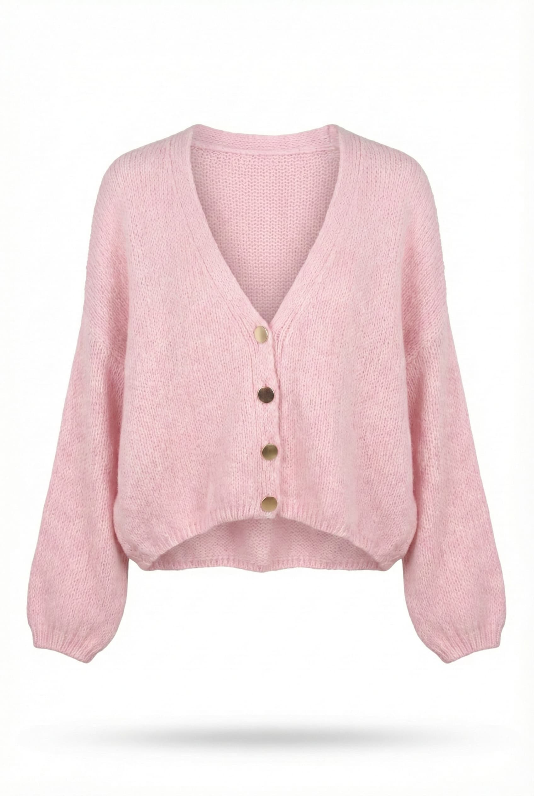 Cardigan Soft Knit com Botões Dourados - Rosa Doce