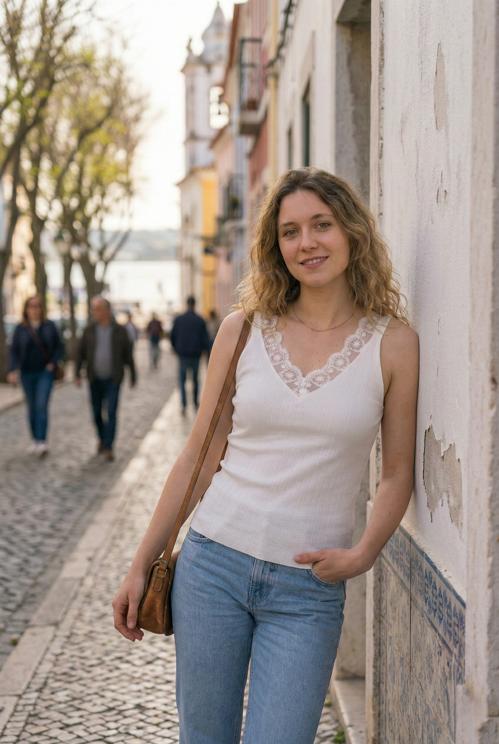 Top de Malha Canelada com Renda Floral